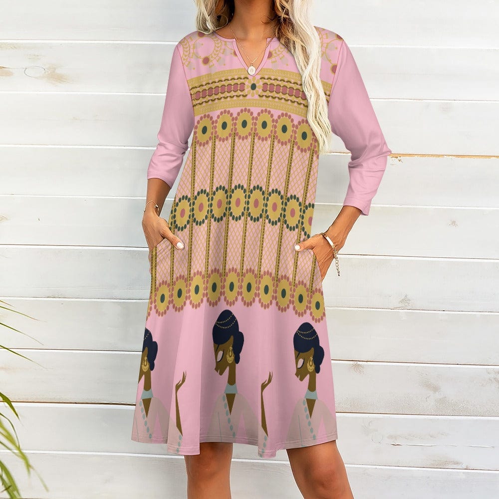 Pink Touch of India 7-point sleeve dress - 4 colors - women's dress at TFC&H Co.