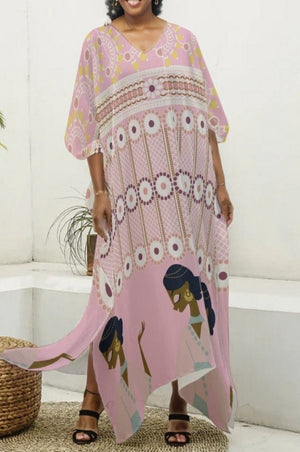 Touch of India Women's Imitation Silk V-neck Kaftan Robe - Pink - women's robe at TFC&H Co.