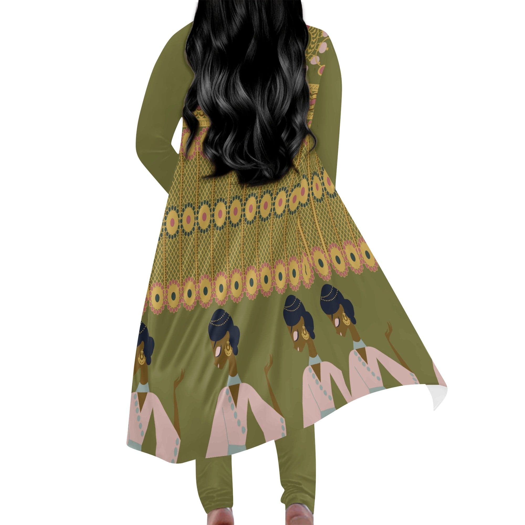 Olive - Touch of India Women's Long Sleeve Cardigan and Leggings Set - womens top & leggings set at TFC&H Co.