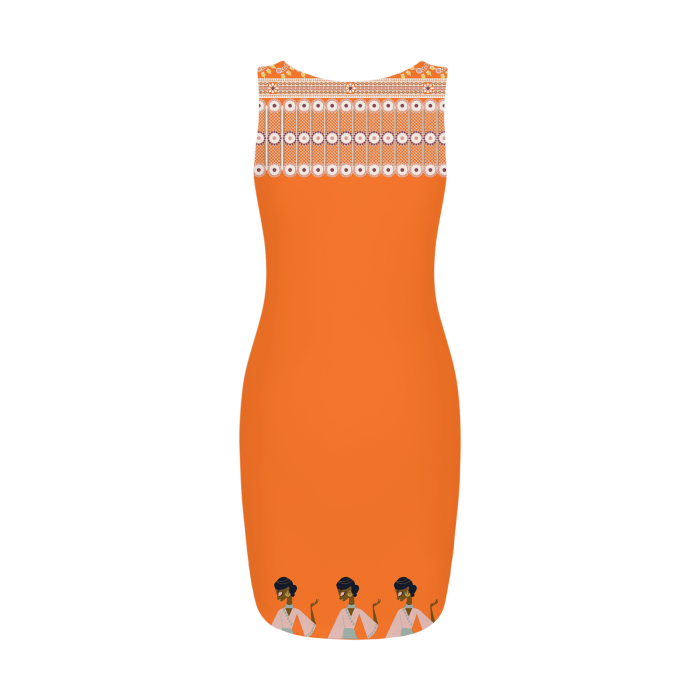 Persimmon Orange - Touch of India Women's Square Neck Bodycon Dress - 13 colors - womens dress at TFC&H Co.