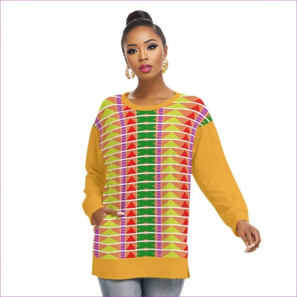 multi-colored Tribe Women's Side Split O-neck Top - women's shirt at TFC&H Co.