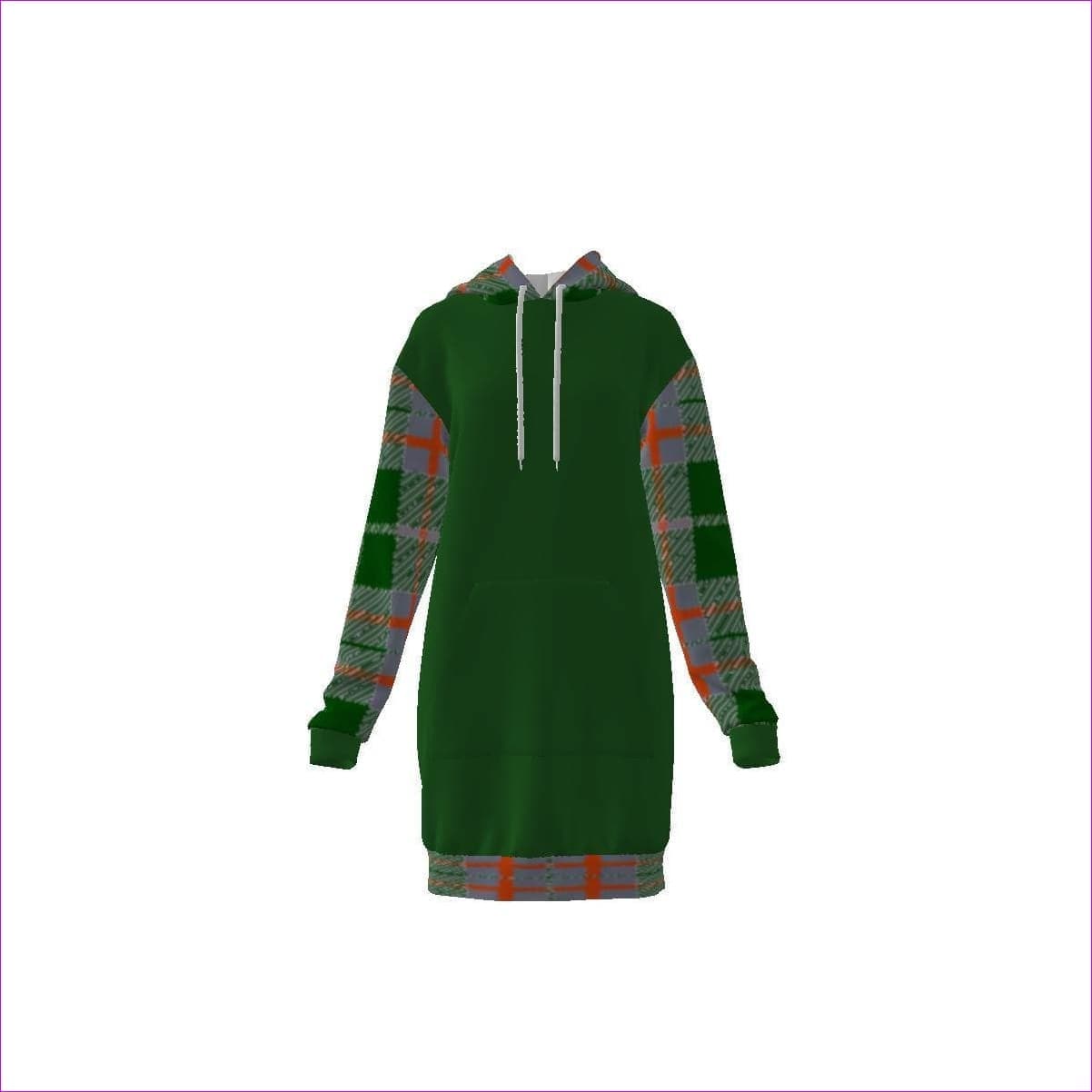 Tribute to Plaid Hooded Sweatshirt Dress - green - women's hoodie dress at TFC&H Co.