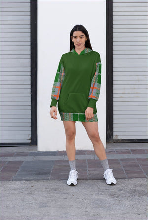 2XL Green - Tribute to Plaid Hooded Sweatshirt Dress - green - womens hoodie dress at TFC&H Co.