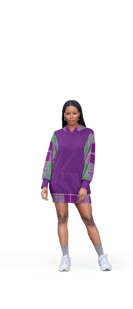 2XL Purple Tribute to Plaid Hooded Sweatshirt Dress - purple - women's hoodie dress at TFC&H Co.