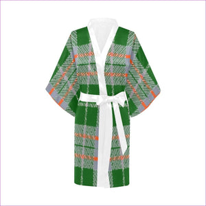 Tribute to Plaid - Green Women's Short Kimono Robe - Tribute to Plaid Kimono Robe - womens kimono robe at TFC&H Co.