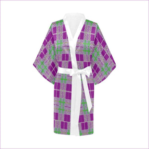 Tribute to Plaid - Purple Women's Short Kimono Robe - Tribute to Plaid Kimono Robe - womens kimono robe at TFC&H Co.