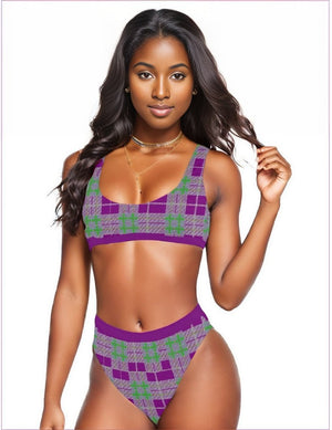 Tribute to Plaid - Purple Sport Top & High-Waisted Bikini Swimsuit (Model S07) Tribute to Plaid Sport Top & High Waist Bikini Set - women's bikini at TFC&H Co.