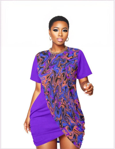 multi-colored - Trip Women’s Stacked Hem Dress With Short Sleeve Voluptuous (+) Plus Size - womens dress at TFC&H Co.