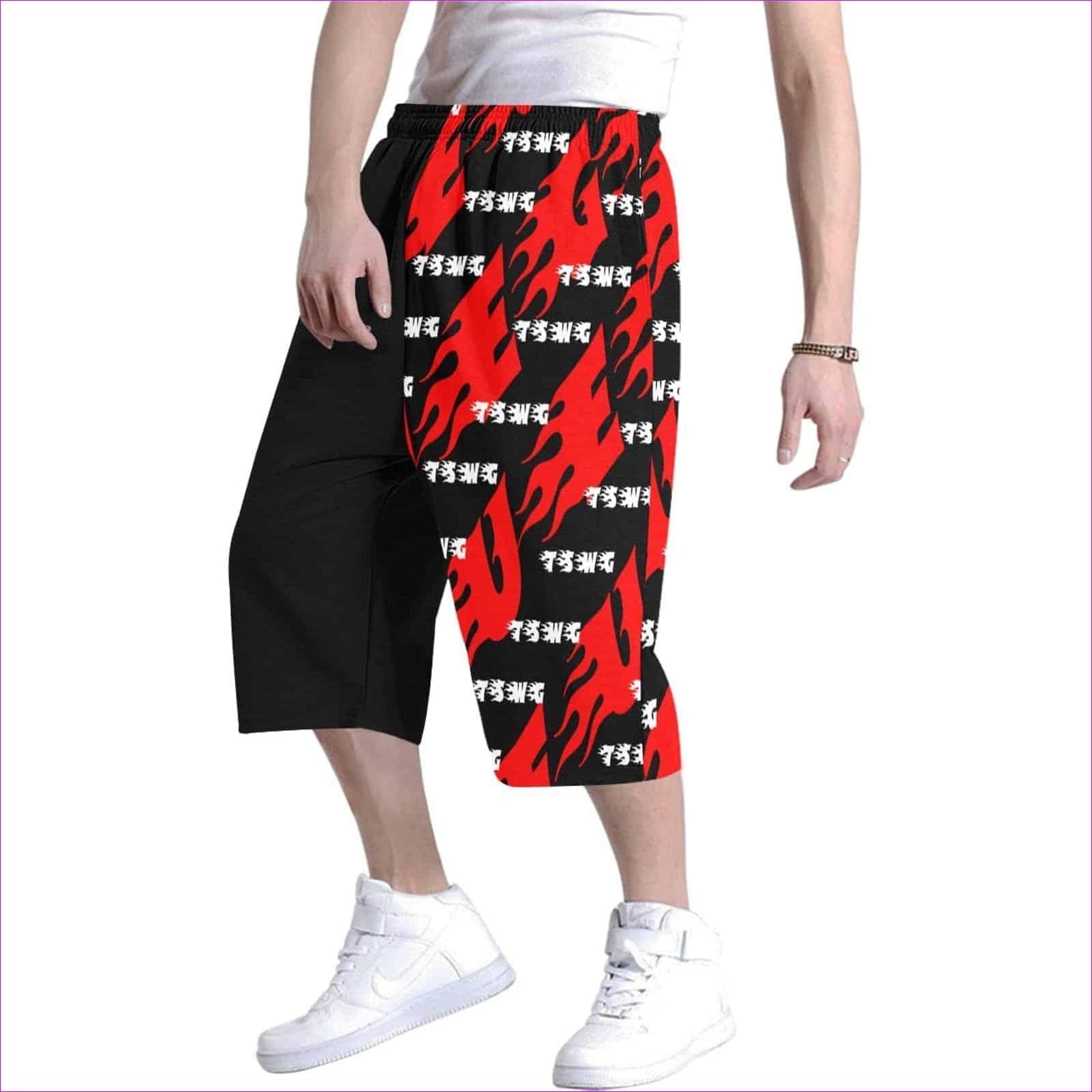 TSWG Fuego Flame Men's All Over Print Baggy Shorts (Model L37) - TSWG Fuego Flame Men's Baggy Shorts - Red - 2 styles - mens shorts at TFC&H Co.