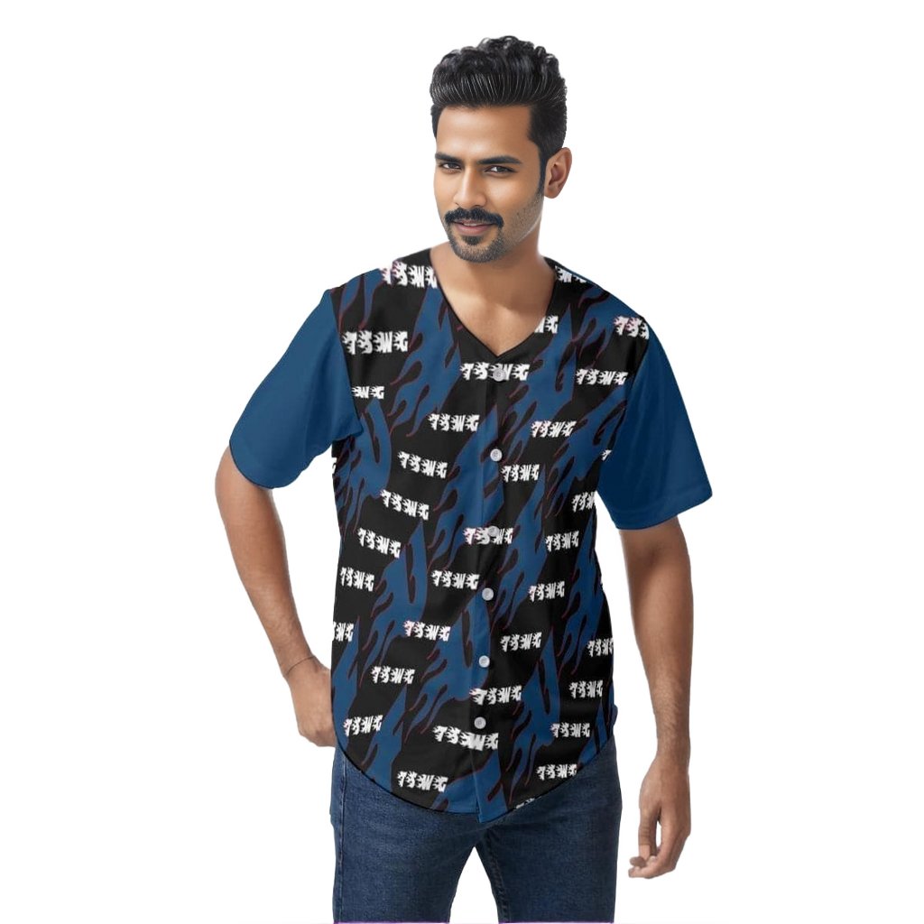 TSWG Fuego Flame Men's Short Sleeve Baseball Jersey - Blue - Men's Top at TFC&H Co.