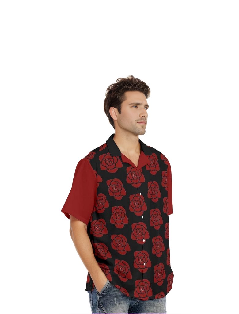 black - TSWG Rose Gentleman Men's Hawaiian Shirt With Button Closure - mens button-up shirt at TFC&H Co.