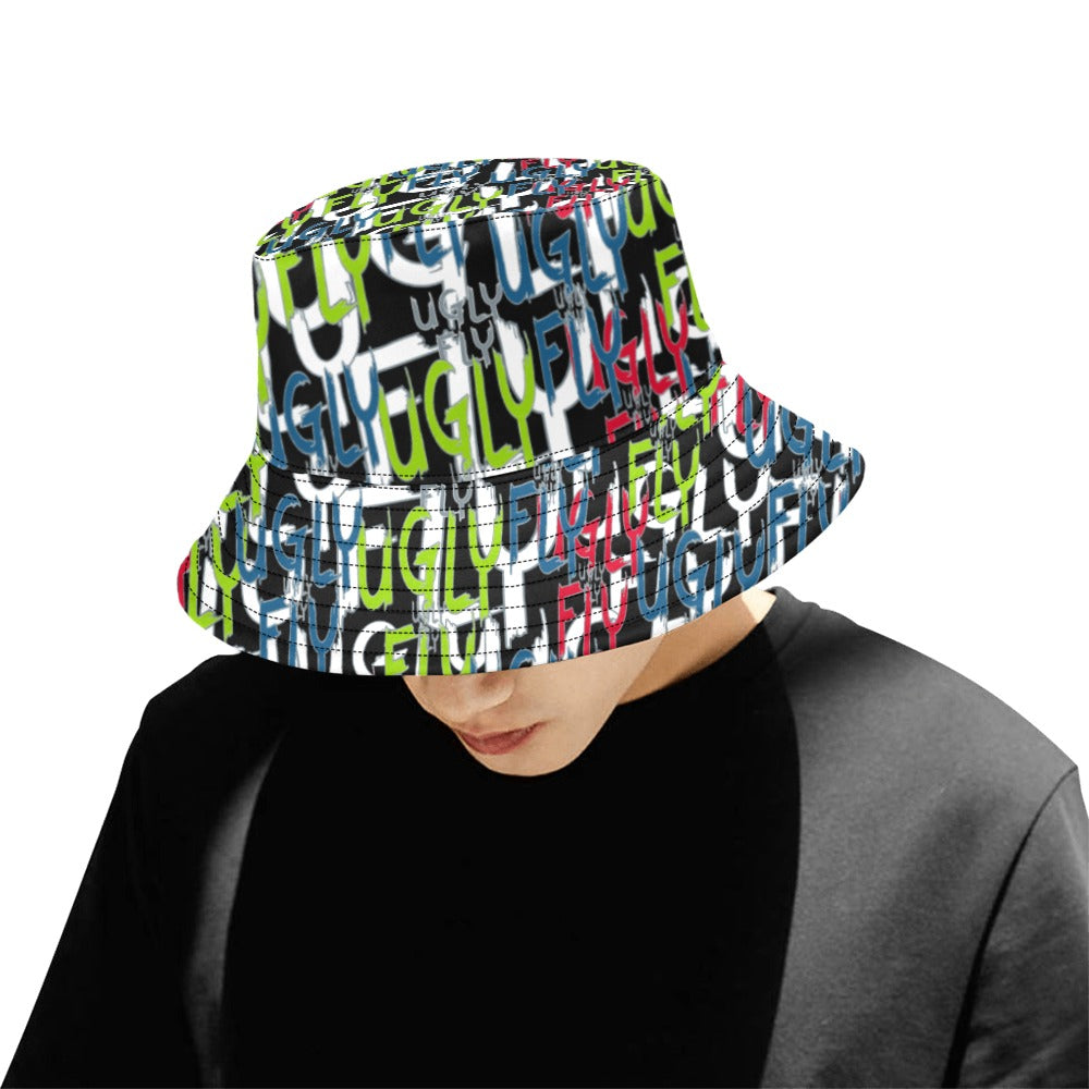 ONE SIZE UGLY FLY - BLACK MEN'S ALL OVER PRINT BUCKET HAT - Ugly Fly Bucket Hat -5 colors - Bucket Hat at TFC&H Co.