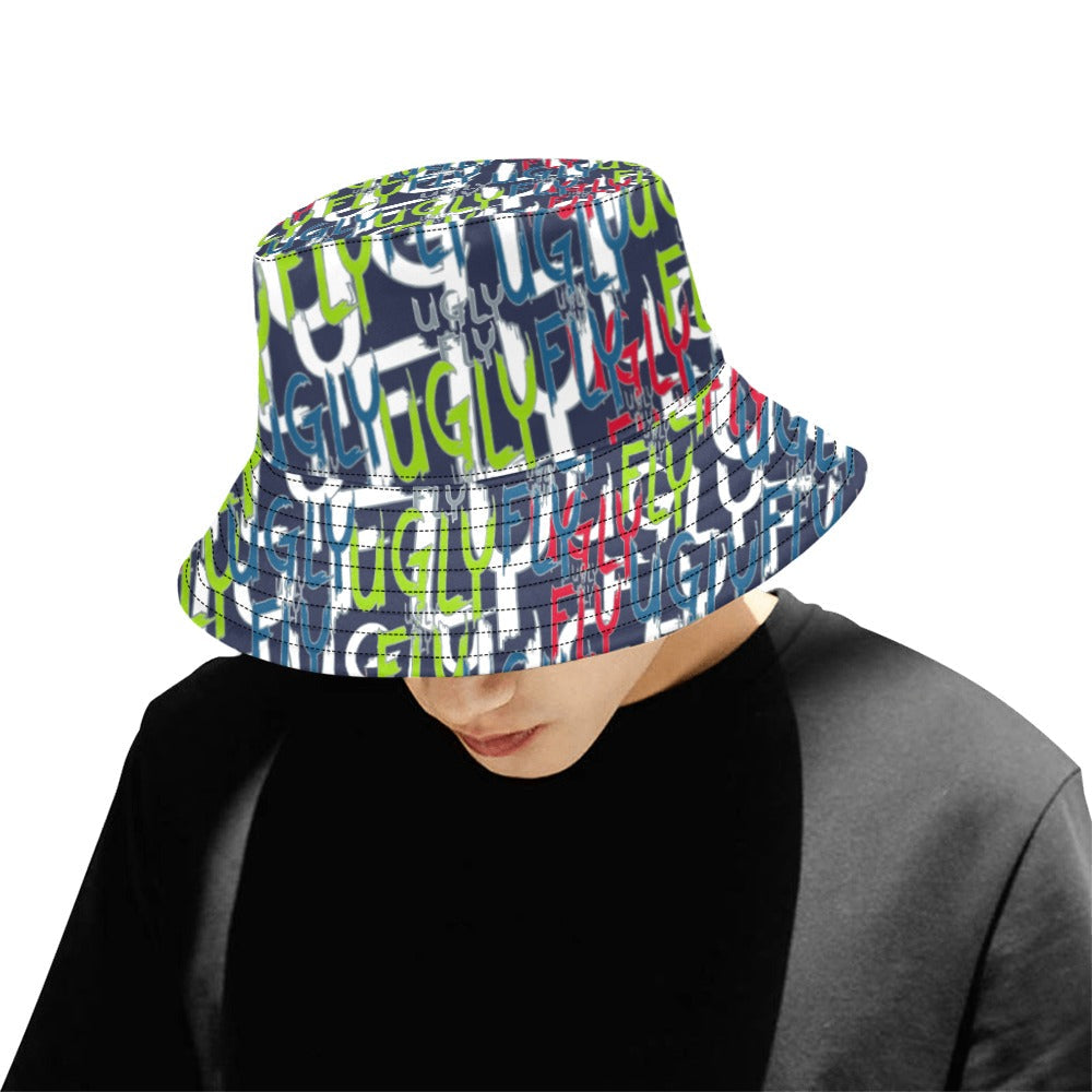 ONE SIZE UGLY FLY - NAVY MEN'S ALL OVER PRINT BUCKET HAT - Ugly Fly Bucket Hat -5 colors - Bucket Hat at TFC&H Co.