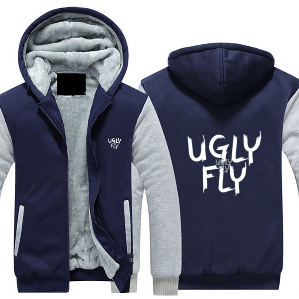 BLUE Ugly Fly Men's Thick Plush Zippered Hoodie Coat - 4 colors - men's coat at TFC&H Co.