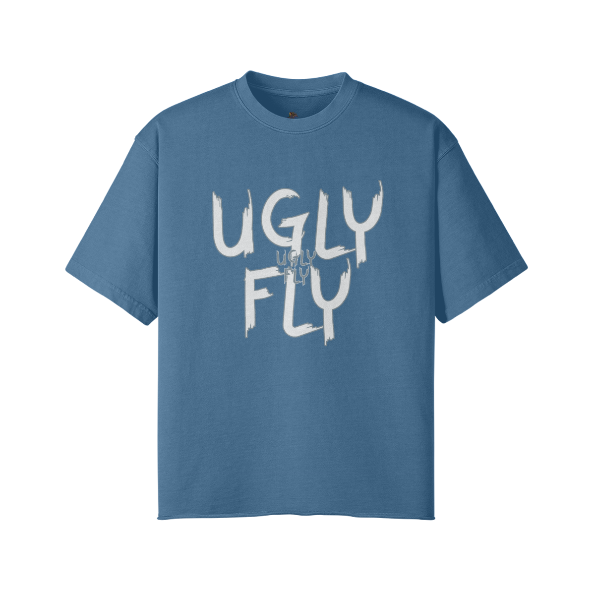 Medium Blue Ugly Fly Unisex Faded Raw Hem T-shirt - Unisex T-Shirt at TFC&H Co.