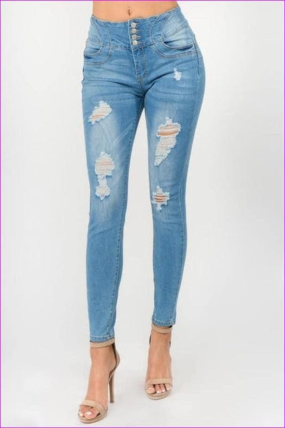 Light Wash Ultra High Rise Ripped Jeans - women's jeans at TFC&H Co.