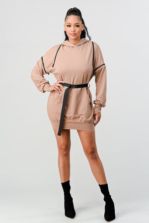 NUDE - UN-Zip It Long Sleeve Hooded Mini Dress - Ships from The US - womens dress at TFC&H Co.