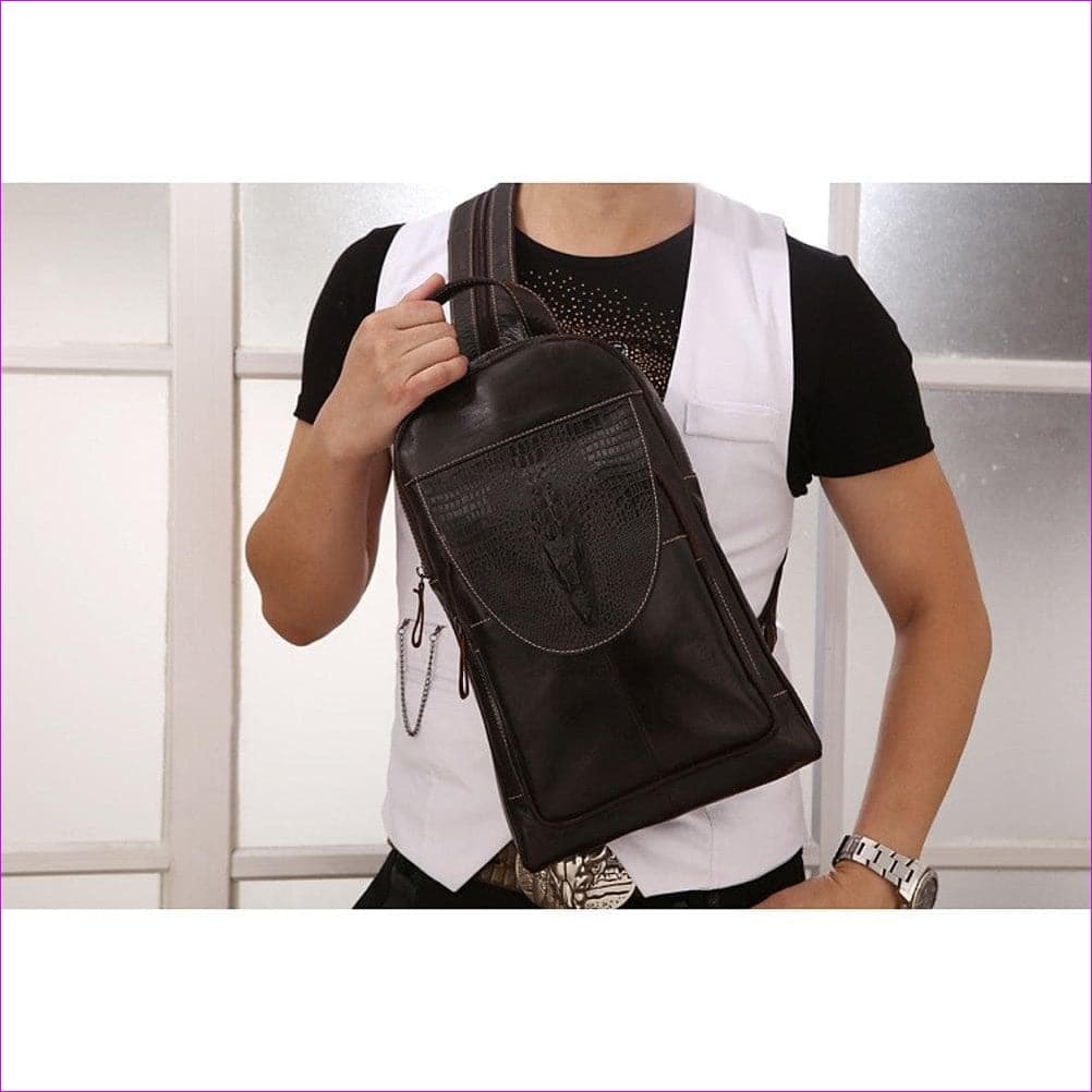 Black Grey - Unisex Embossed Nappa Leather Sling Shoulder Bag Solid Color Black Grey / Dark Brown / Fall & Winter - Chest Bags at TFC&H Co.