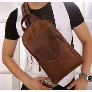 Dark Brown - Unisex Embossed Nappa Leather Sling Shoulder Bag Solid Color Black Grey / Dark Brown / Fall & Winter - Chest Bags at TFC&H Co.
