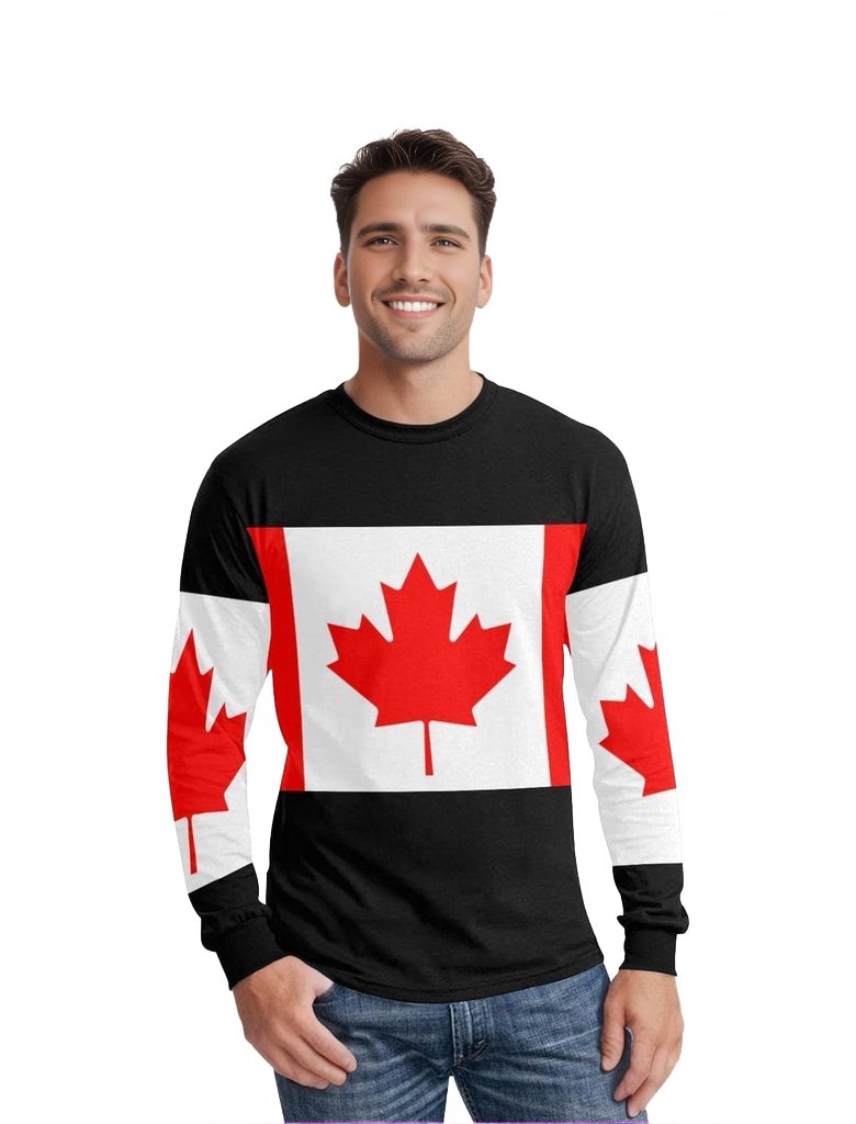 Canadian Flag Men's Long Sleeve T-shirt(ModelT51) US, ZA, CA Flag Top & Pants Set or Seperate - men's top & pants set at TFC&H Co.