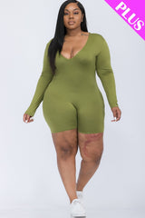 OLIVE BRANCH V-neck Long Sleeve Bodycon Romper Voluptuous (+) Plus SIze - Ships from The US - women's romper at TFC&H Co.