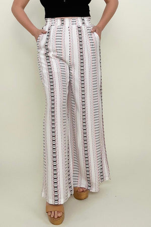 - Geo Stripe Smocked Waist Wide Leg Pants - Ships from The US - womens Pants at TFC&H Co.