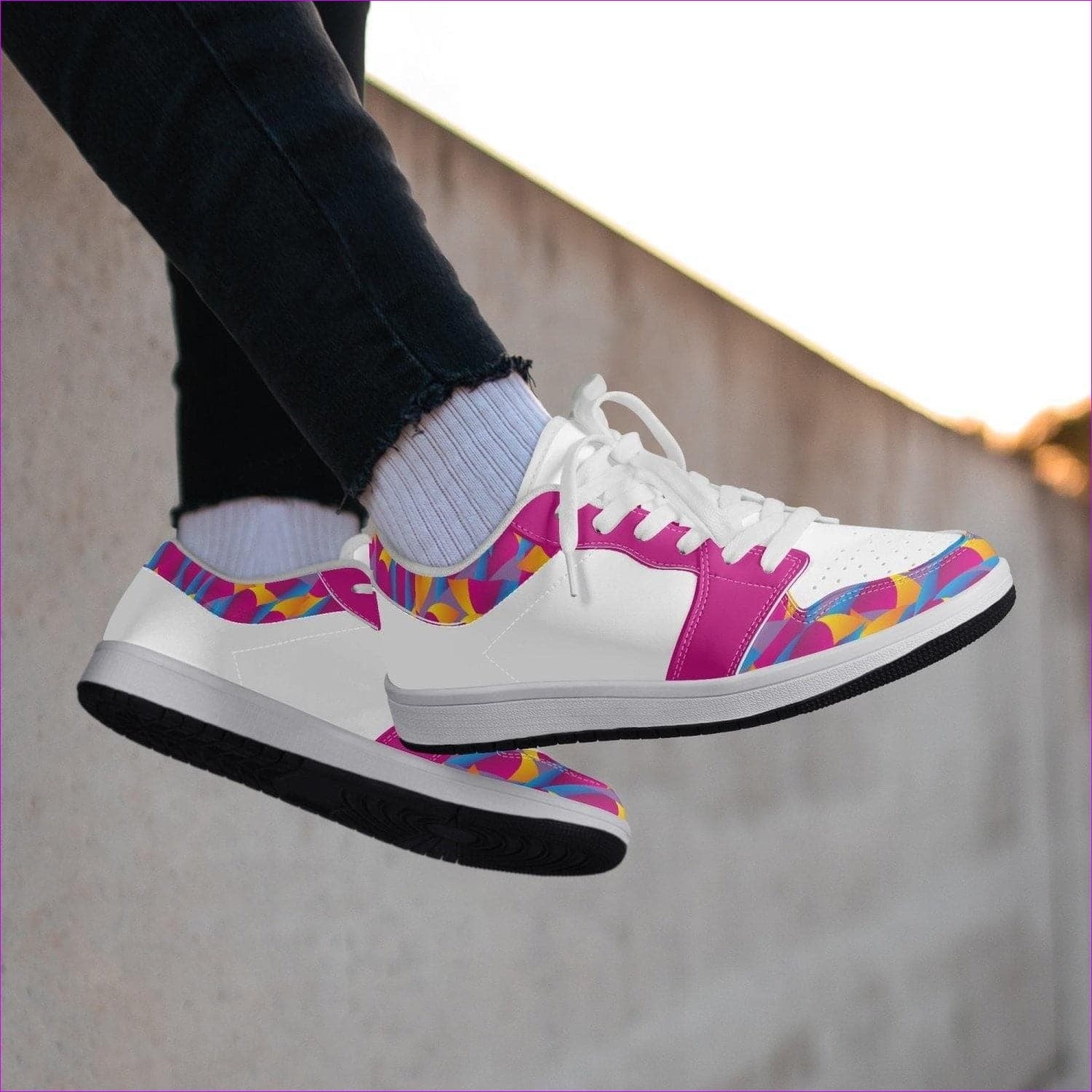 - Vibrant Thang Low-Top Leather Sneakers - White/Black - womens shoe at TFC&H Co.