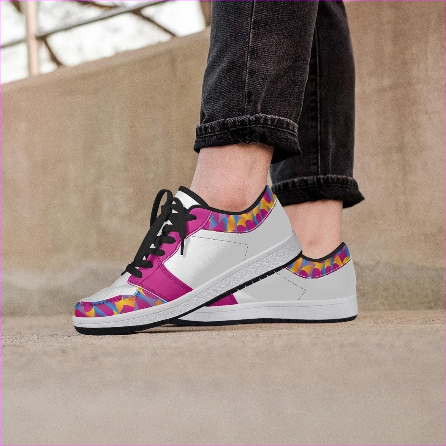 Vibrant Thang Low-Top Leather Sneakers - White/Black - women's shoe at TFC&H Co.