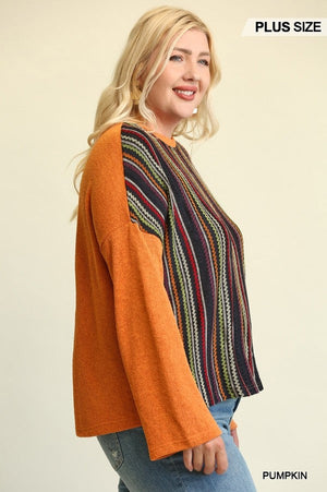 PUMPKIN - Vivid Stripes Knit Loose Top Voluptuous (+) Plus Size- 3 colors - Ships from The US - womens shirt at TFC&H Co.