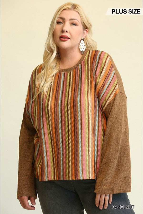 HAZELNUT - Vivid Stripes Knit Loose Top Voluptuous (+) Plus Size- 3 colors - Ships from The US - womens shirt at TFC&H Co.