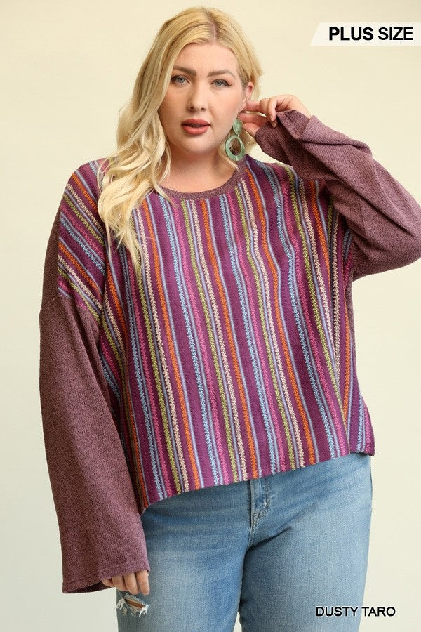 DUSTY TARO - Vivid Stripes Knit Loose Top Voluptuous (+) Plus Size- 3 colors - Ships from The US - womens shirt at TFC&H Co.