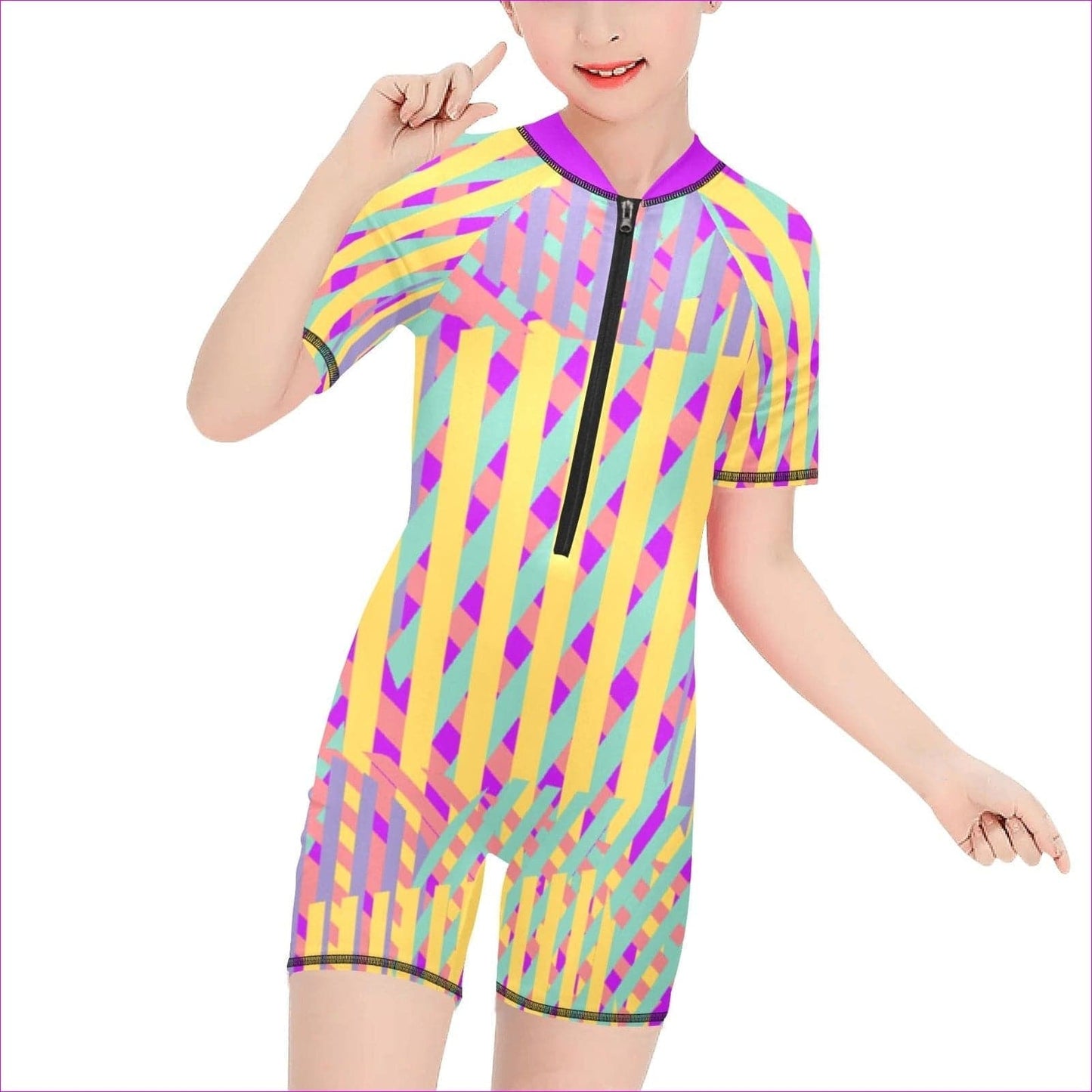 Vivid Weaved Girls Short Sleeve One-Piece Swimsuit - kid's swimsuit at TFC&H Co.