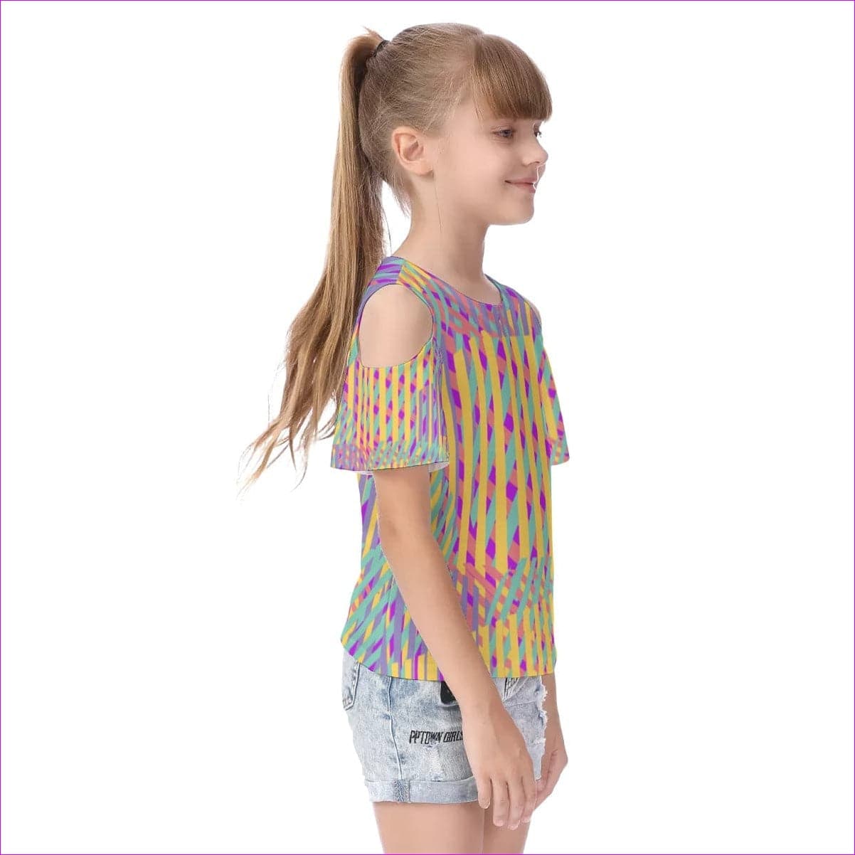 - Vivid Weaved Kids Cold Shoulder T-shirt With Ruffle Sleeves - kids shirt at TFC&H Co.