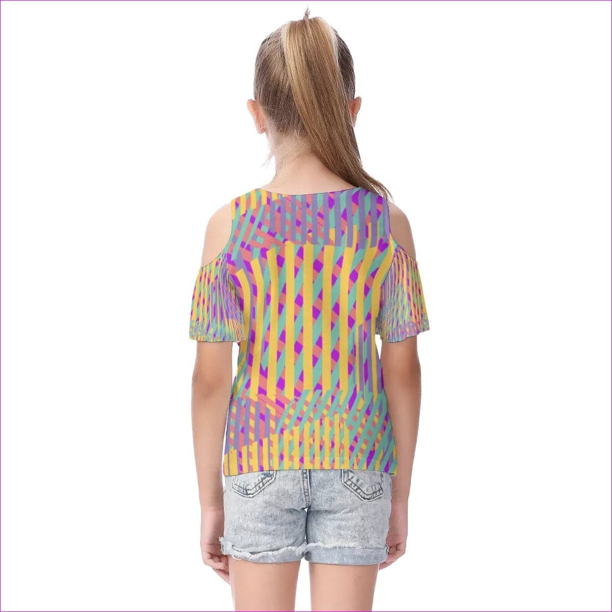 - Vivid Weaved Kids Cold Shoulder T-shirt With Ruffle Sleeves - kids shirt at TFC&H Co.