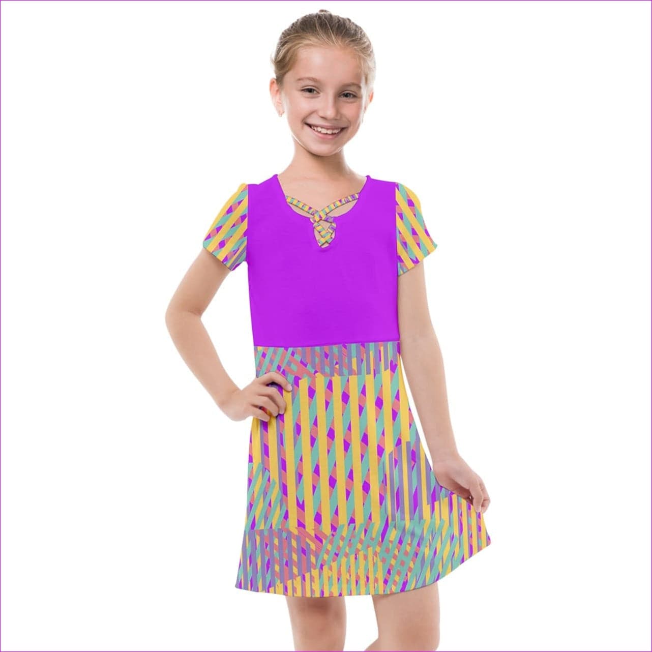 Vivid Weaved Kids Girls Cross Web Dress - kid's dress at TFC&H Co.