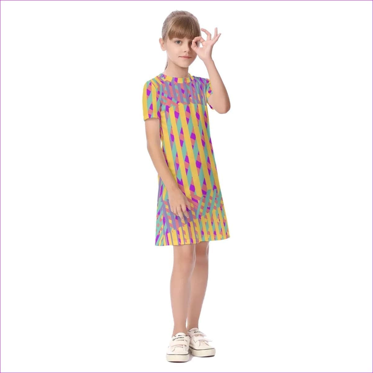 Yellow - Vivid Weaved Kids Girls Short Sleeve Dress - kids dress at TFC&H Co.