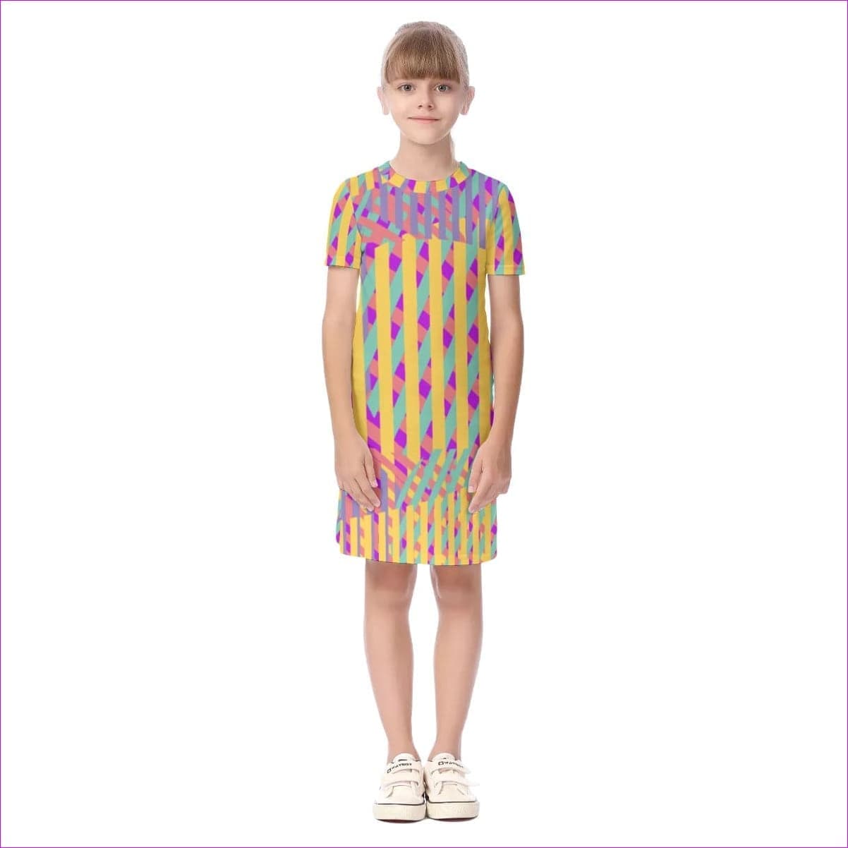Vivid Weaved Kids Girls Short Sleeve Dress - kid's dress at TFC&H Co.