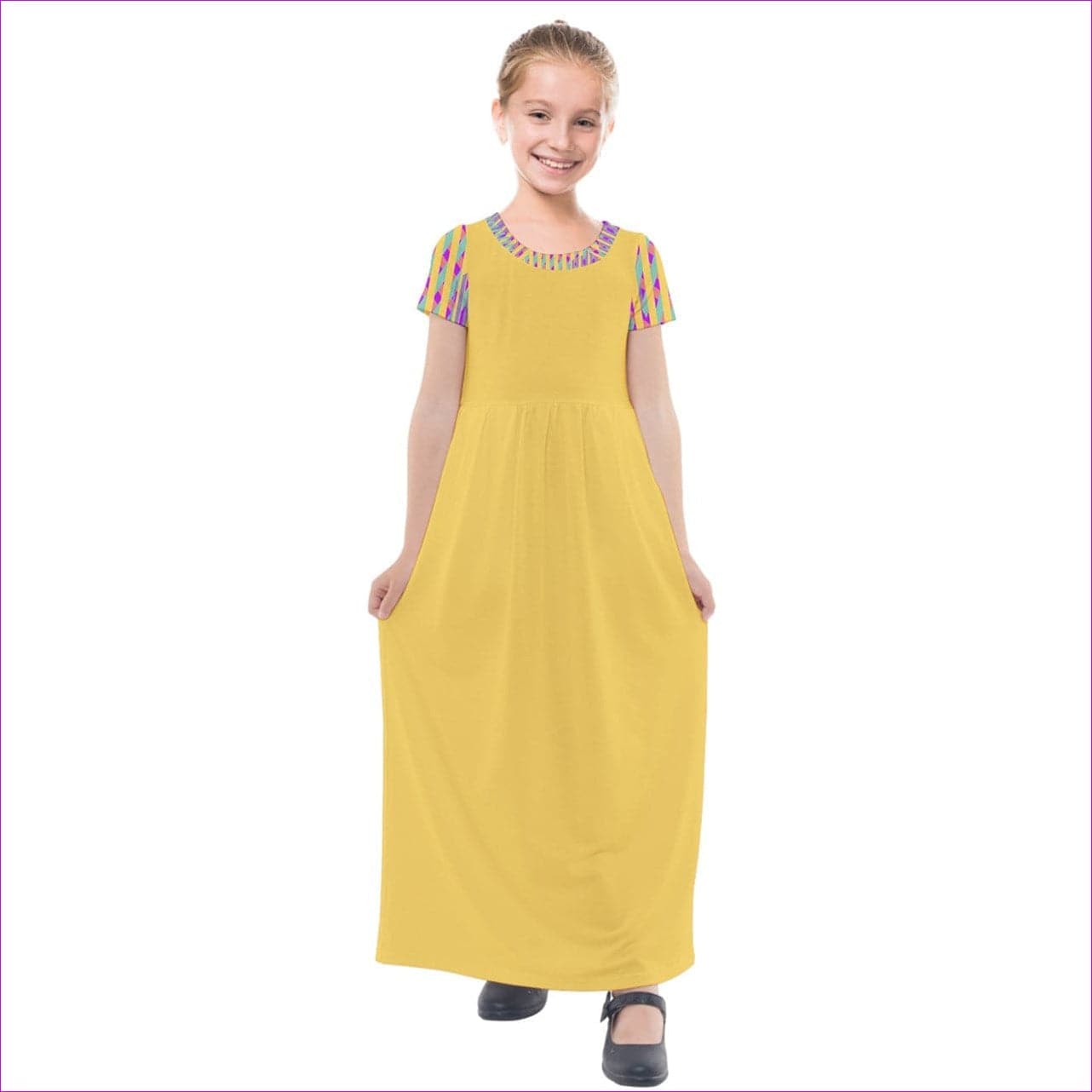 Vivid Weaved Kids Girls Short Sleeve Maxi Dress - kid's dress at TFC&H Co.