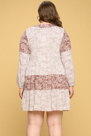 - Voluptuous (+) Plus Color Block Floral Tiered Mini Dress -Ships from The US - womens dress at TFC&H Co.