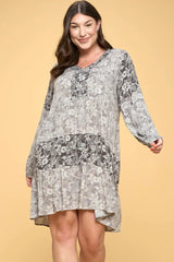 CLOUD GREY - Voluptuous (+) Plus Color Block Floral Tiered Mini Dress -Ships from The US - womens dress at TFC&H Co.