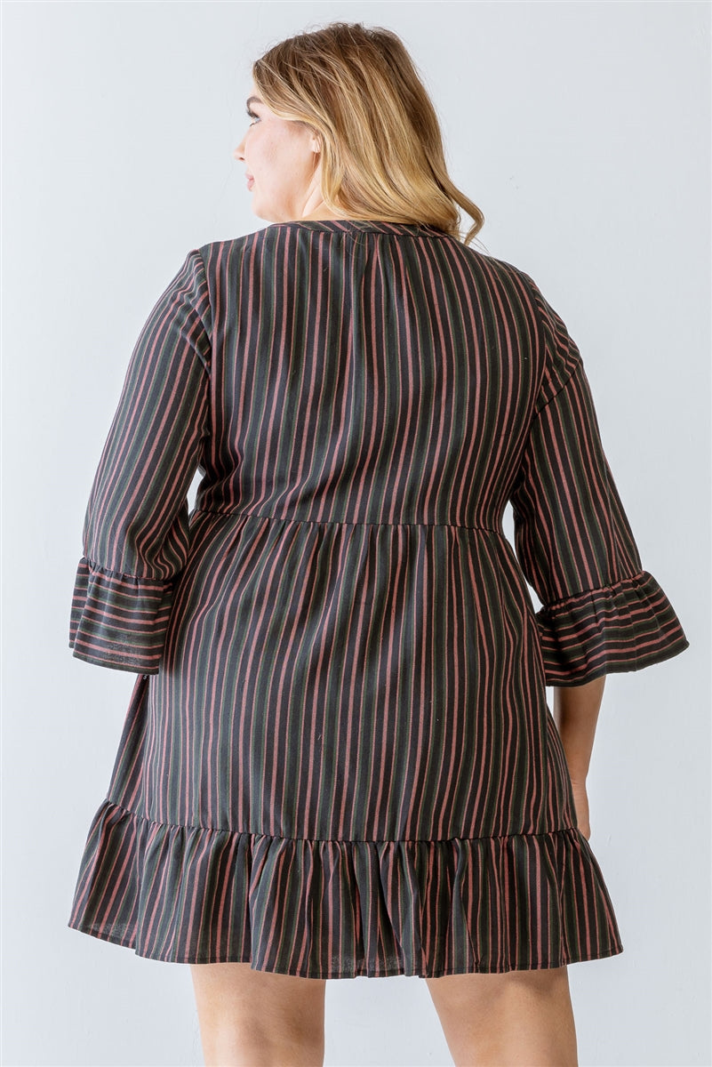 Voluptuous (+) Plus Navy Stripe Print Cotton Flare Hem Mini Dress - Ships from The US - women's dress at TFC&H Co.
