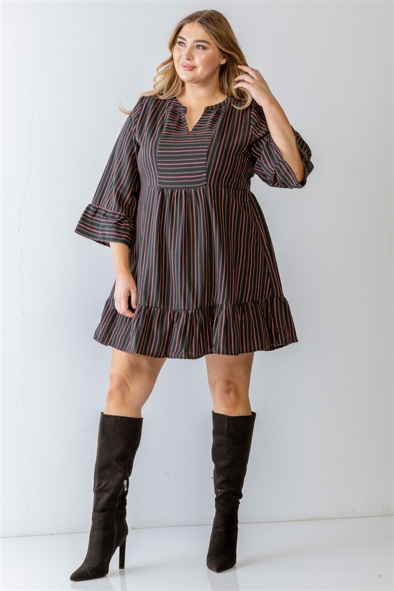 - Voluptuous (+) Plus Navy Stripe Print Cotton Flare Hem Mini Dress - Ships from The US - womens dress at TFC&H Co.