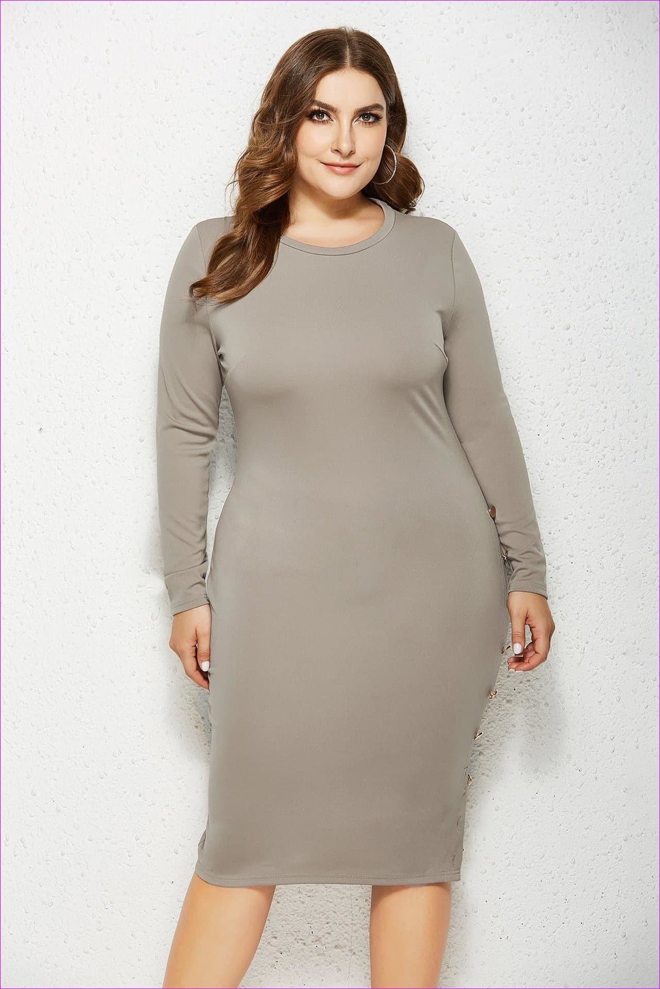 Gray - Voluptuous (+) Plus Size Solid Buttoned Wrap Dress - womens dress at TFC&H Co.