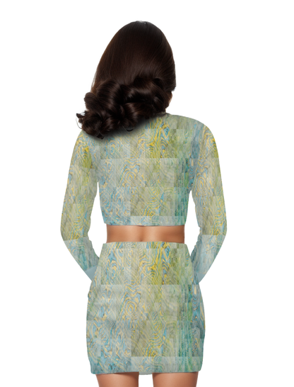 Washed Women's Two Piece Outfits Long Sleeve Zip Up Top and Short Skirt Set - women's top & skirt set at TFC&H Co.