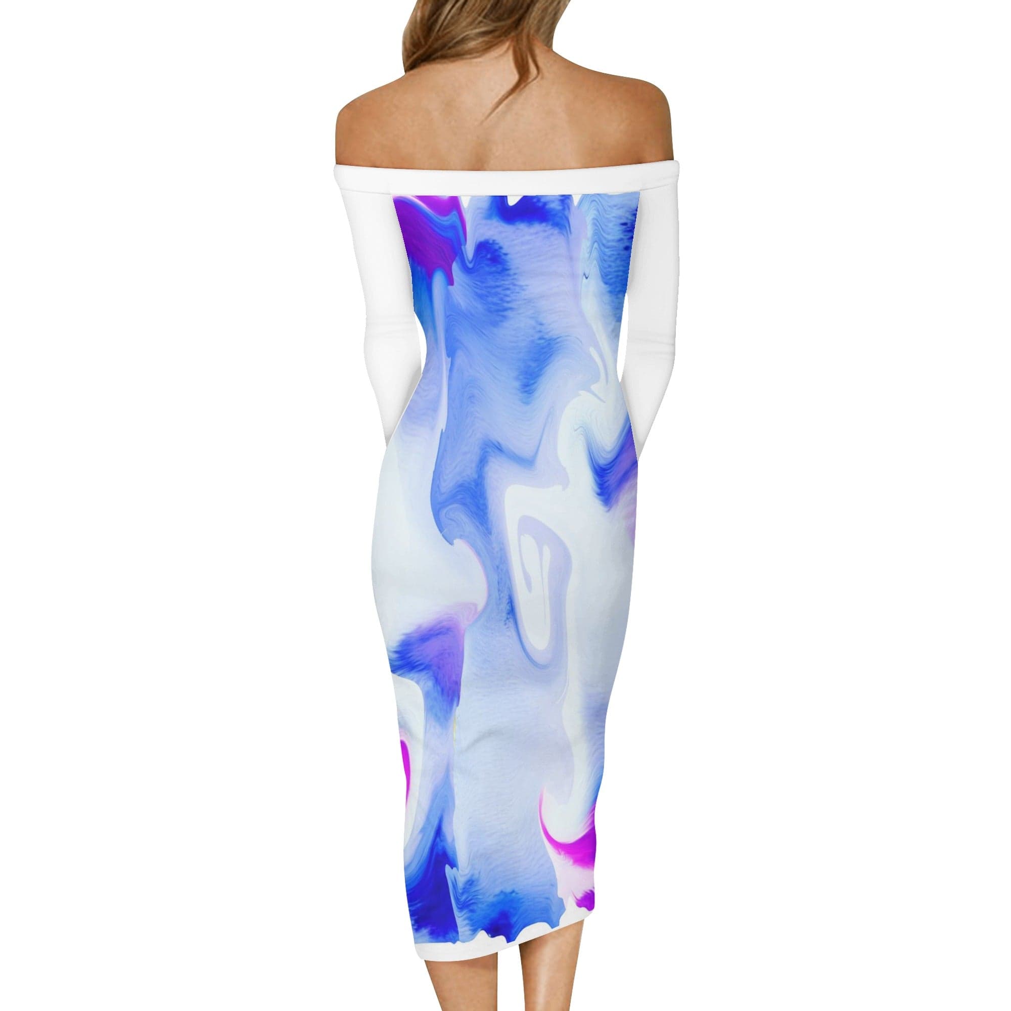 - Water Color Women's Long Sleeve Off The Shoulder Dress - womens dress at TFC&H Co.