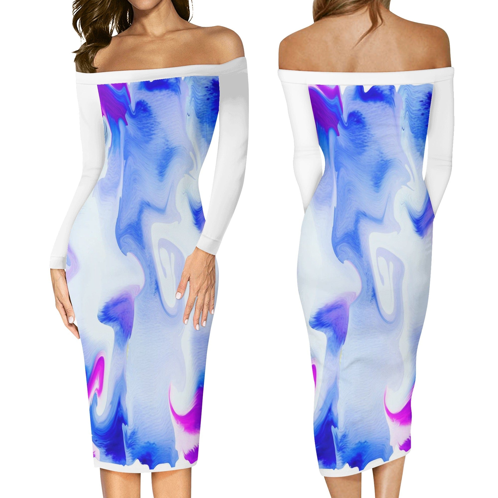 - Water Color Women's Long Sleeve Off The Shoulder Dress - womens dress at TFC&H Co.