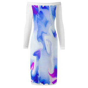 - Water Color Women's Long Sleeve Off The Shoulder Dress - womens dress at TFC&H Co.
