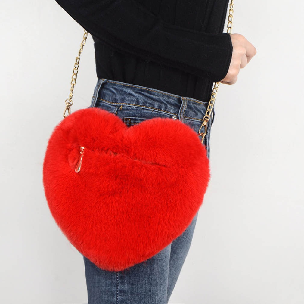 - Women Plush Chain Love Shoulder Bag - handbag at TFC&H Co.