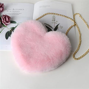 Light pink Women Plush Chain Love Shoulder Bag - handbag at TFC&H Co.
