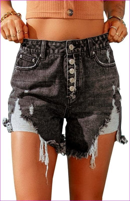 Women's Button Fly Distressed High Waist Denim Shorts - women's jean shorts at TFC&H Co.